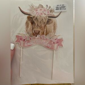 Floral Bull Birthday Cake Topper